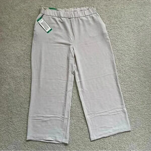 Hilary Radley Wide Leg Pull On Crinkle Pant Women Size XL Oatmeal High Rise NWT